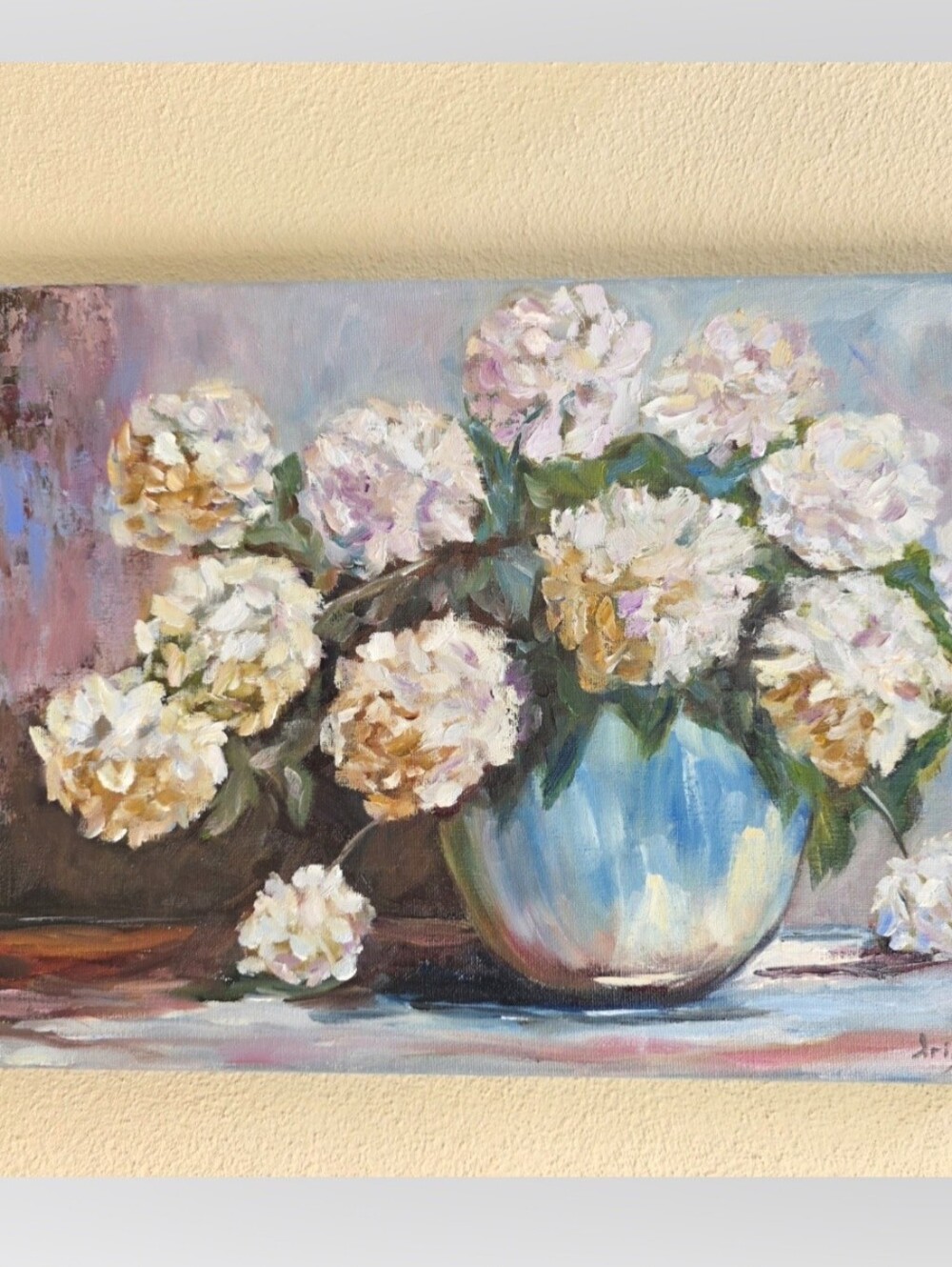 Original oil hand painted Still Life, Hydrengia